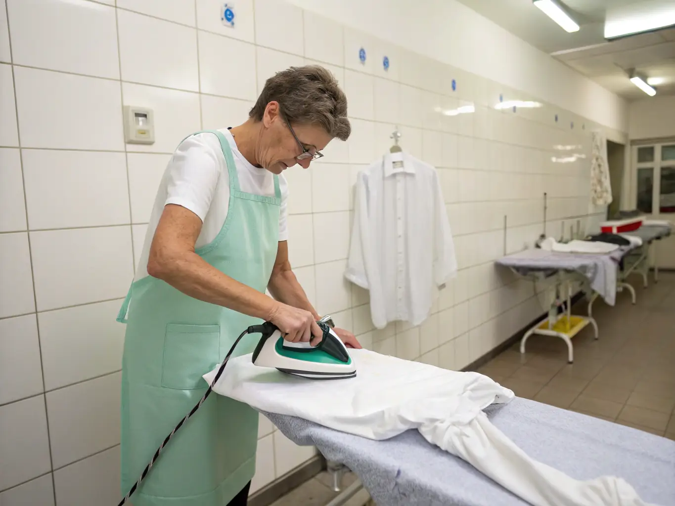 An image of a professional ironing service, with a person carefully ironing a shirt to perfection, highlighting the attention to detail.